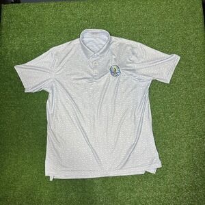 Peter Millar Summer Comfort Mens XL Blue White Golf Polo Rays of Puttshine Patch